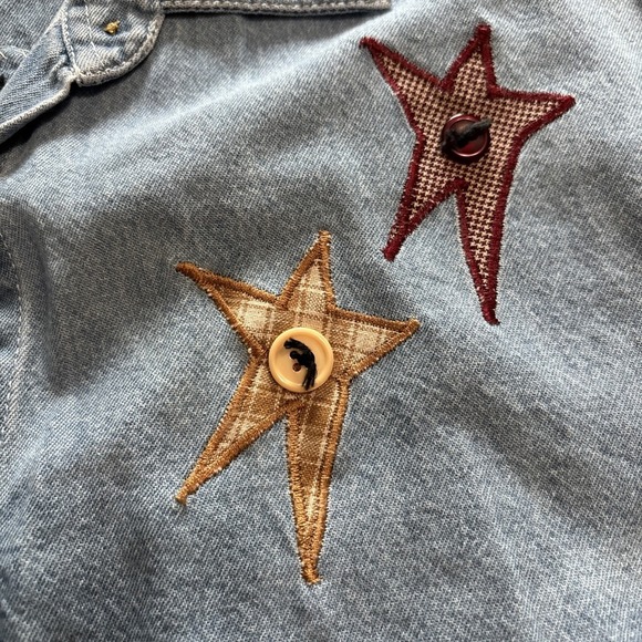 Vintage Button Down Denim Shirt Snowman Embroidered Patchwork Americana SzS - Picture 6 of 12